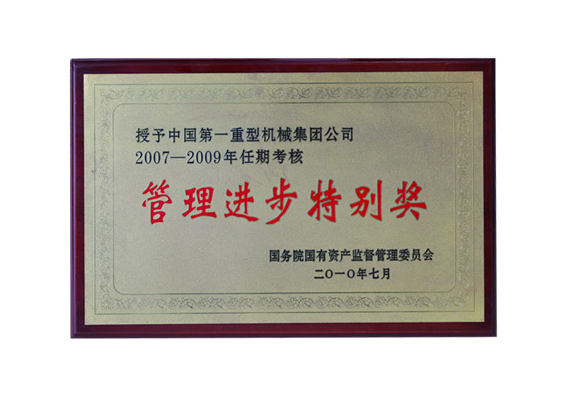 2007-2009年任期考核，国务院国有资产监督管理委员会“管理进步特别奖”